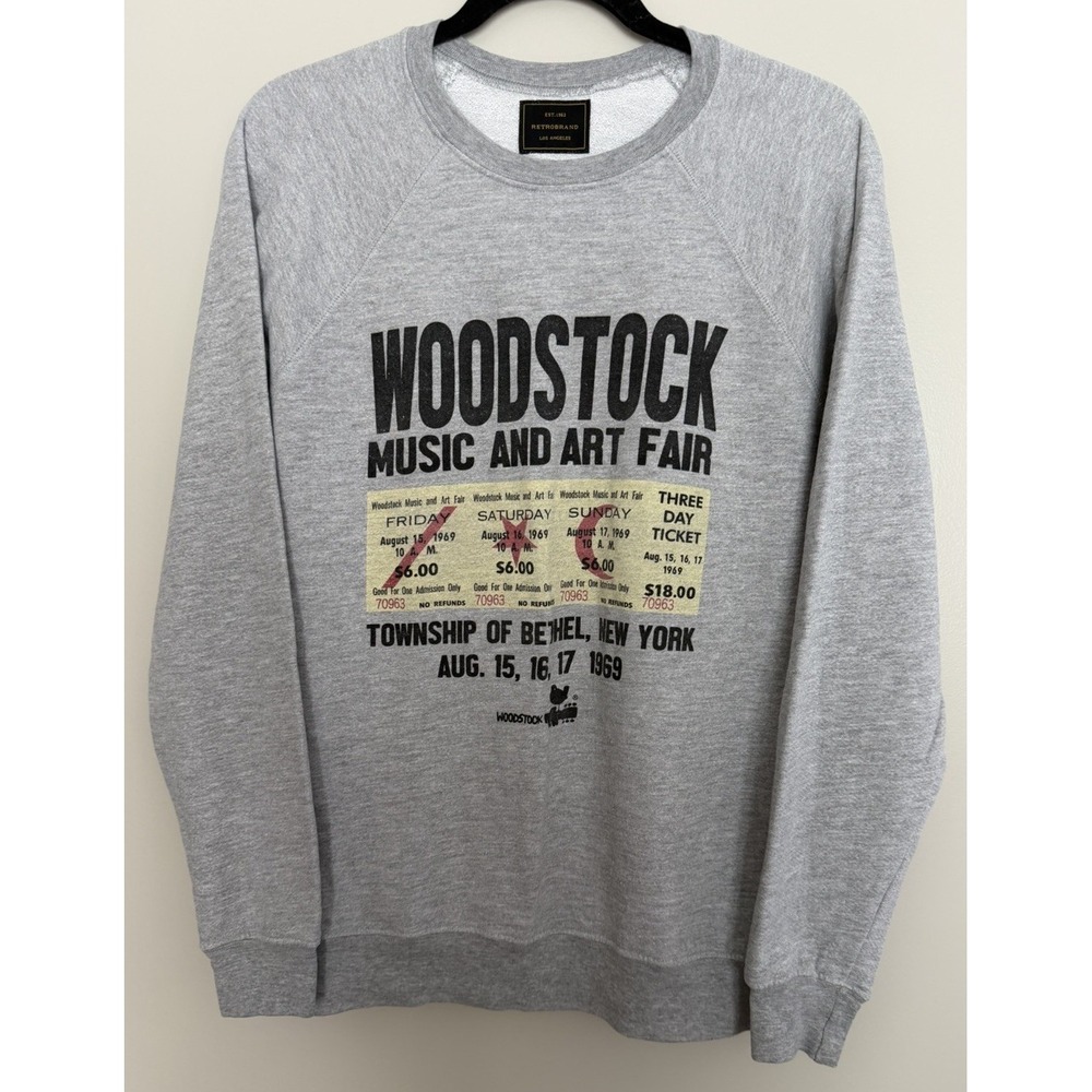 Retro Brand Woodstock Graphic Crewneck Sweatshirt Gray Women's Size Small